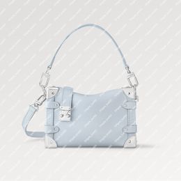 Explosion hot Women's Side Trunk PM M25067 Olympe Blue Grained calf leather Zip closure S-lock corners House vintage trunks leather strap Silver-color hardware top