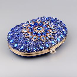 Hot Sale Shiny Diamond Women Luxury Blue Gold Pink Clutch Evening Bag Wedding Crystal Lady Wedding Bridal Evening Purse