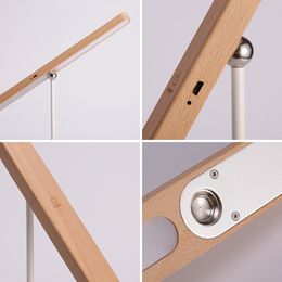 Minimalist Wood Desk Lamp 360° Rotating Magnet Recharging Portable Lamps Reading LED Lights for Bedroom Living Room