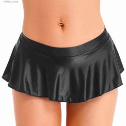 Sexy Skirt Womens y Mini Skirt Nightwear Low Rise Glossy Ruffled Short Miniskirt Clubwear Solid Colour ruffled Female Bikini Cover Ups L410
