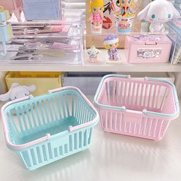 Colorful Plastic Storage Basket Cosmetic Organizing Box with Handles Ins Desktop Home Office Organizer Container Large Capacity