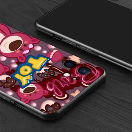 Strawberry Bear Lotso Case For Apple iPhone 13 11 Pro Max 14 12 Mini 7 8 Plus SE X XS XR 6 6S 5 5S TPU Black Mobile Phone Cover