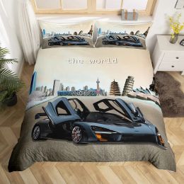 Race Car Duvet Cover Set Queen Size 3D Car Print Bedding Set Stylish Decor Boys Sport Comforter Cover Speed Sports Car Quilt Set