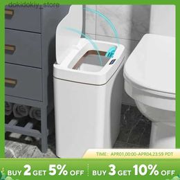 Waste Bins Smart Bathroom Trash Can Automatic Bain Electronic Trash Can White Touchless Narrow Smart Sensor arbae Bin Smart Home 15L L49