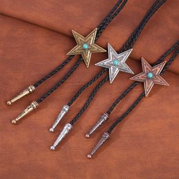 indian fivepointed star celtic bolo tie leather collar rope american western cowboy