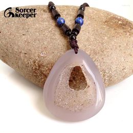 Pendant Necklaces Real Natural Stone Polished Agate Geode Quartz Crystal Cluster Treasure Bowl Specimen Necklace For Jewellery Making BD1001