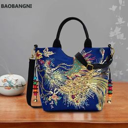 Bag Women Shoulder Handmade Embroidery Peacock Bohemia Ethnic Style Retro Handbag Large Capacity Tote Messenger For Girl