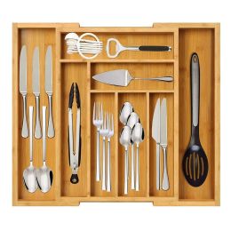 Bamboo Expandable Drawer Kitchen Organiser for Spoons Forks Knives cutleries Utensils Holder Adjustable Cutlery Tray Divider