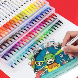 Double Head Watercolour Pen Washable 12-100 Colours Fine/Brush Tip Coloured Marker Paintbrush Painting Drawing Set Art Supplies