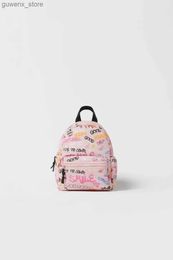 Backpacks Teenage girls graffiti printed backpack childrens breathable light canvas cute backpack baby fashion version pink mini bag Y240411