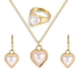 Necklace Earrings Set Gold/silver Pearl Jewellery Fashion Love 3-piece Pendant Heart Ring Woman