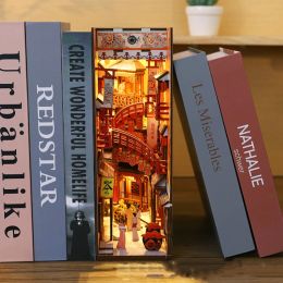 DIY Alley Book Nook City Building Model Cherry Blossom Town Bookcase Wooden Bookend Bookshelf Kit Toy Children Christmas Gift