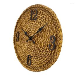 Wall Clocks Rustic Clock 12-Inch Imitation Rattan For Farmhouse Decorative Round Battery