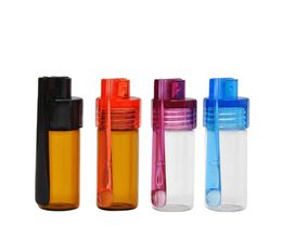Epacket 24pcslot 51mm36mm Glass Case Smoking Bottle Snuff Snorter Dispenser Bullet Plastic Cap Vial Storage Container Box with S6147402