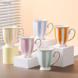Mugs European Ceramic Cute Mug Beautiful Tea Stripe Candy Mark With Lid Spoon Office Home Coffee Milk Single Cup Drinkware