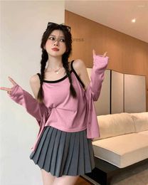 Womens T Shirts GY4208 Summer 2023 Fashion Suit Korean Design Hooded Long Sleeve Sunscreen Knitted Cardigan Camisole