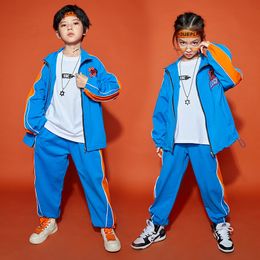 Kid Jazz Hip Hop Costume Set Boys Letter Print Patchwork Jacket Side Stripes Casual Pants for Girls Street Dance Outfits Clothes