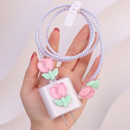 For Iphone 14 13 12 Cable Protector Flower Charger Head Case for Apple 18/20W Power Adapter Anti-break Cable Protective Sleeve