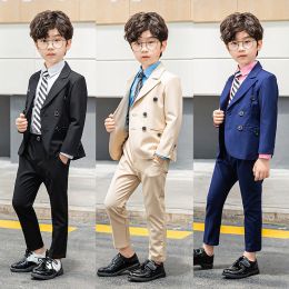 Trousers Children's Formal Suit Set Kids Piano Performance Wedding Party Costume Boy Handsome Double Breasted Blazer Shirts Pants Clothes