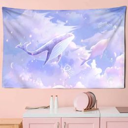 Comics Tapestries Cartoon Dolphin Wall Tapestry Hanging Pink Purple Cloud Tapestry Bedroom Wall Decor Kawaii Room Bedroom Living Room Girl R0411