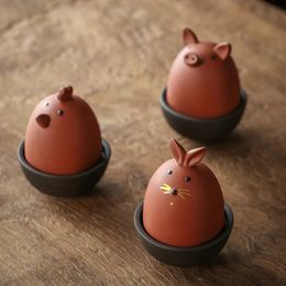 Creative Purple Sand Tea Pet Desktop Tumbler Ornaments Handmade Charm Rabbit Animal Sculpture Decoration Table Accessories 240411