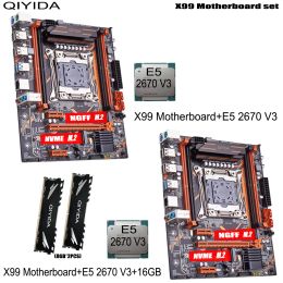 Motherboards QIYIDA X99 Motherboard Set with LGA2011 3 Xeon E5 2670 V3 CPU 2pcs X 8GB = 16GB 3200MHz DDR4 Desktop RAM 4 channels NVME USB3.0