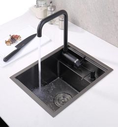 black Hidden Kitchen sink Single bowl Bar Small Size sink Stainless Steel Balcony sinks Concealed black kitchen sink Bar2202957