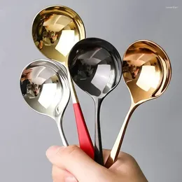 Spoons Stainless Mixing Ice Tableware Kitchen Colourful Coffee Cream Dessert Cake Spoon Dinner Round Soup Steel Head