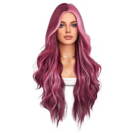 Small lace mid-curl hair wig full head star purple highlights fashion girl wig fast delivery