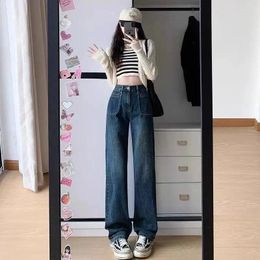 Women's Jeans 2024 Spring And Autumn Loose High Waist Straight Korean Style Pants Clothing Korea Stylish Grunge Clothes