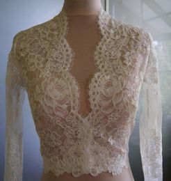 Cheap Ivory Lace Bridal Jackets With Long Sleeves Bolero Wraps For Bride Custom Made Bridal Shrugs7318855