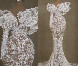 2024 ASO ASO EBI Mermaid Lace Wedding Dress Dress Learls Long Sleeves See من خلال فساتين الزفاف الفاخرة ZJ0445