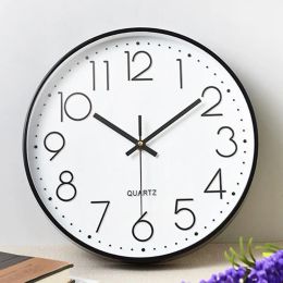 8 Inch Silent Wall Clock Embossed Scale Round Dial Pointer Display Battery Powered Accurate Timekeeper Plastic Quartz Wall Clock