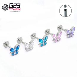 G23 Titanium Lip Labret Piercing Internally Threaded Conch Piercing Butterflies Nose Stud Cartilage Helix Earring