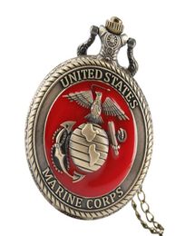Vine United State Marine Corps Theme Quartz Pocket Watch Fashion Red Souvenir Pendant Necklace Chain Watches Top Gifts1122013