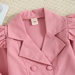 Kid Infant Baby Girl Spring Clothes 2Pcs Set, Solid Long Sleeve Lapel Button-Up Suit Coat + Trousers with Belt Bag 1-6T