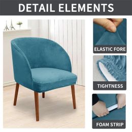 Velvet Armchair Cover Stretch Arc Back Dining Chair Slipcovers Accent Curved Chairs Covers Elastic House De Chaise Seat Case