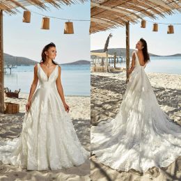 Eddy K 2024 Wedding Dresses Sexy V Neck Backless A-Line Bridal Gowns Custom Made Lace Appliques Sweep Train Plus Size