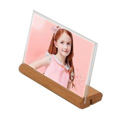 100x70mm Wood Base Acrylic Sign Holder Various Sizes Table Wood Clip Photo Holder Stand