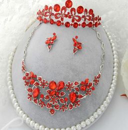 Red Crystal Rhinestone Wedding Bridal Party Tiara Earring Necklace Jewelry Set Lady039s Party Wedding Accessory6046776
