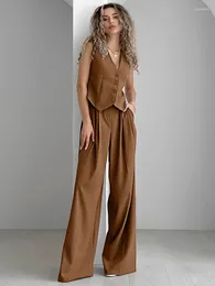 Women's Two Piece Pants Mumaroho 2024 Women Spring Summer Office Pant Set Striped Khaki Outfits V-neck 2 Matching Suit For