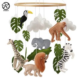 Safari Jungle animals felt baby mobile nursery neutral Boho monstera leaves shower gift 240411