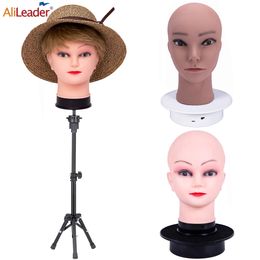 Good Quality Man Mannequin Head and Metal Wig Stand Tripod 360 Electric Rotating Product Display Turntable for Wig Display