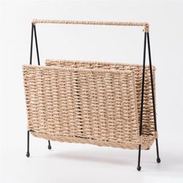 Magazine Basket Storage Woven Holder Rack Standing Rattan Book Organizerstand Floor Filesnack Bin Baskets Wicker Farmhouse