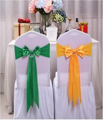 25pcs Wedding Decoration Knot Chair Bow Sashes Satin Spandex Chair Cover Band Ribbons Chair Tie Backs For Party Banqu jllKDK5348792