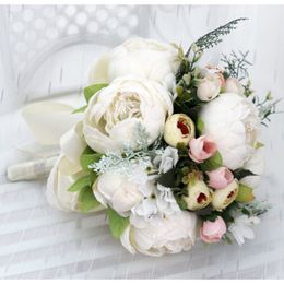 Wedding Flower Arrangement For Home Living Room Decor White Peony Wedding Flowers Artificial Bridal Mariage Bouquet