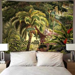 Decorative Tapestries Hippie Dorm Wall Rug Blanket Natural Rainforest Green Plant Banana Tree Tapestry Hanging R0411