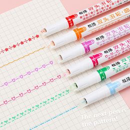 6Pcs Graffiti Colouring Pen Double Head Long Lasting Emphasise Key Points Marker Pen Daily Use