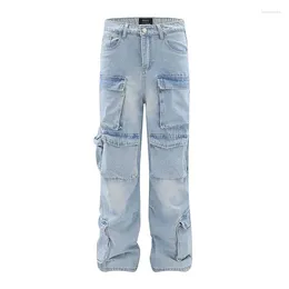 Men's Jeans Fashion Oversized Hip Hop Cargo Pants With Multi Pockets High Street Vintage Denim Trousers Loose Fit Y2K Retro Bottoms