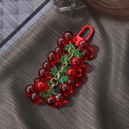 1PC Strawberry Cherry Red Beads Keychain Keyring For Women Girl Friend Simulated Fruit Bag Car Key Holder Airpods Box Jewelry